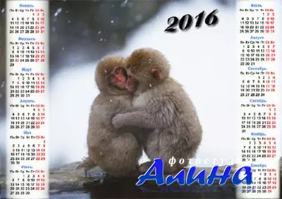 Календарная сетка - 2 обезьянки зимой